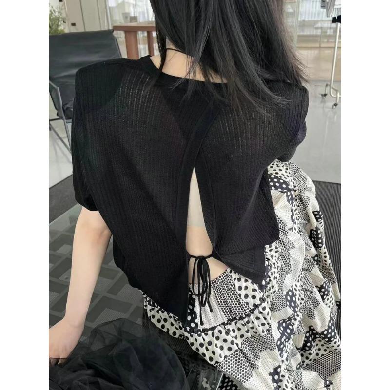 Womens Solid Color Backless Drawstring Short Sleeve Blouse S чёрный
Womens Solid Color Backless Drawstring Short Sleeve Blouse S чёрный