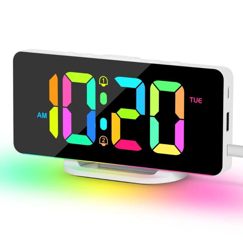 Цифровой будильник RGB с подсветкой RGB, 2 будильника, ночной режим, неограниченный повтор сигнала, настольные часы, выход 12/24 ч, зарядка через USB, светодиодные часы белый
Цифровой будильник RGB с подсветкой RGB, 2 будильника, ночной режим, неограниченный повтор сигнала, настольные часы, выход 12/24 ч, зарядка через USB, светодиодные часы белый