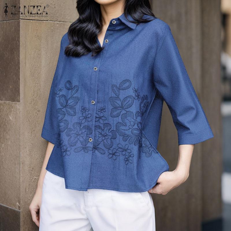 ZANZEA Womens Turn Down Collar 3/4 Sleeve Loose Casual Embroidery Blouse темно-синього кольору
ZANZEA Womens Turn Down Collar 3/4 Sleeve Loose Casual Embroidery Blouse темно-синього кольору
