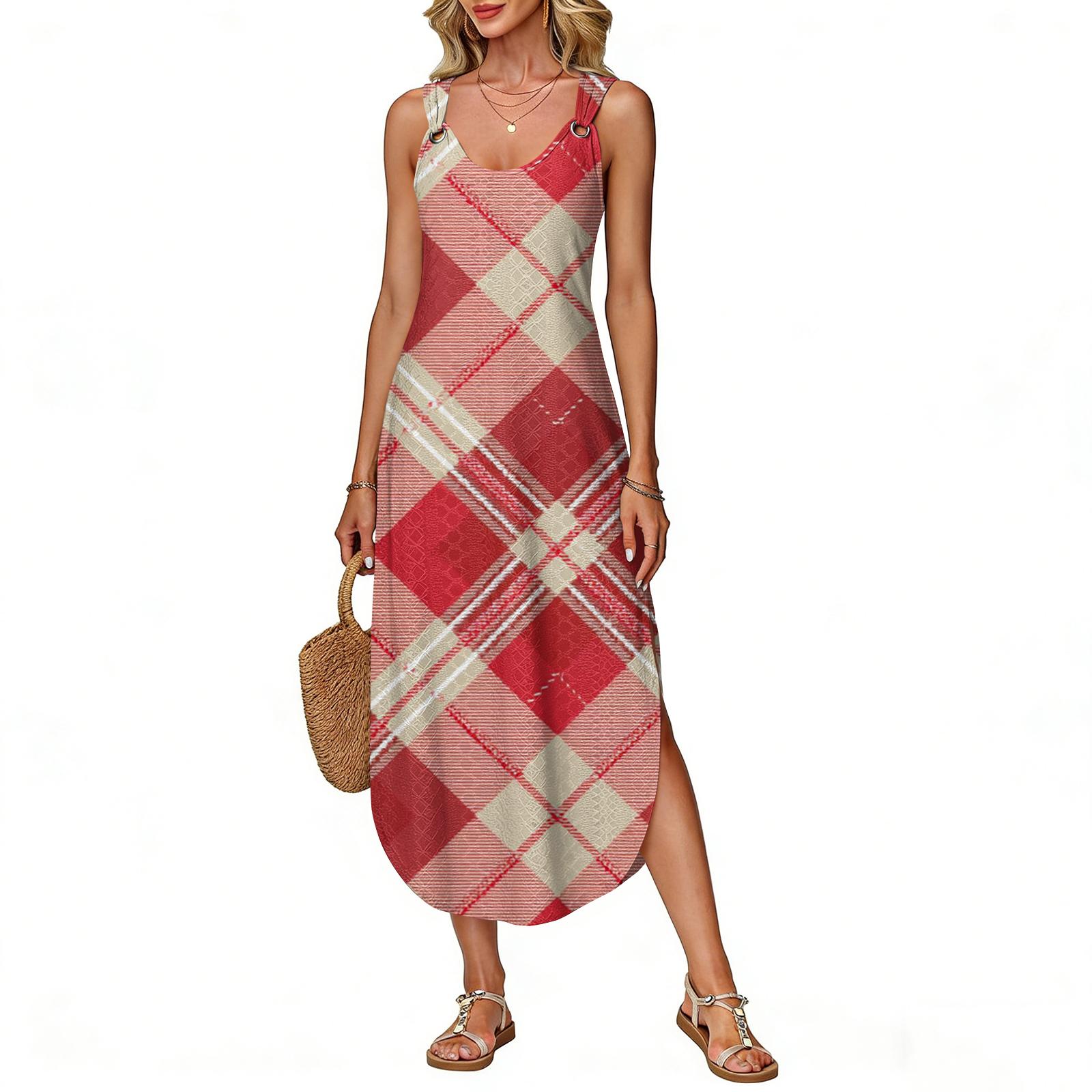 Women s summer long dress, sleeveless with side slits, long plaid printed vest dress XL кавун червоний колір
Women s summer long dress, sleeveless with side slits, long plaid printed vest dress XL кавун червоний колір