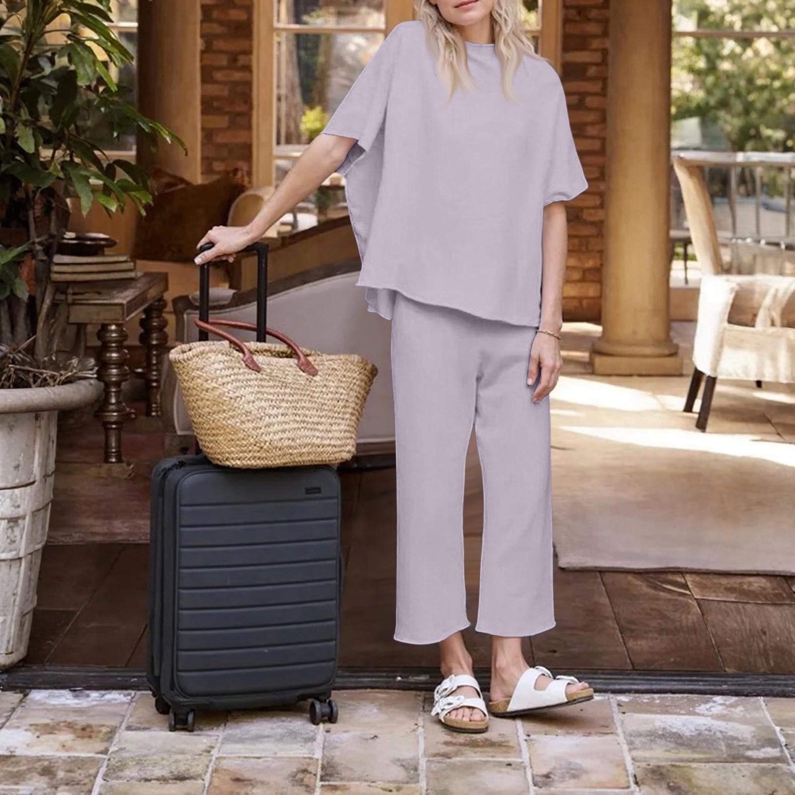 Женский свободный удобный модный и повседневный пуловер с коротким рукавом, брюки с широкими штанинами, комплект из двух предметов L светло-фиолетовый
Женский свободный удобный модный и повседневный пуловер с коротким рукавом, брюки с широкими штанинами, комплект из двух предметов L светло-фиолетовый