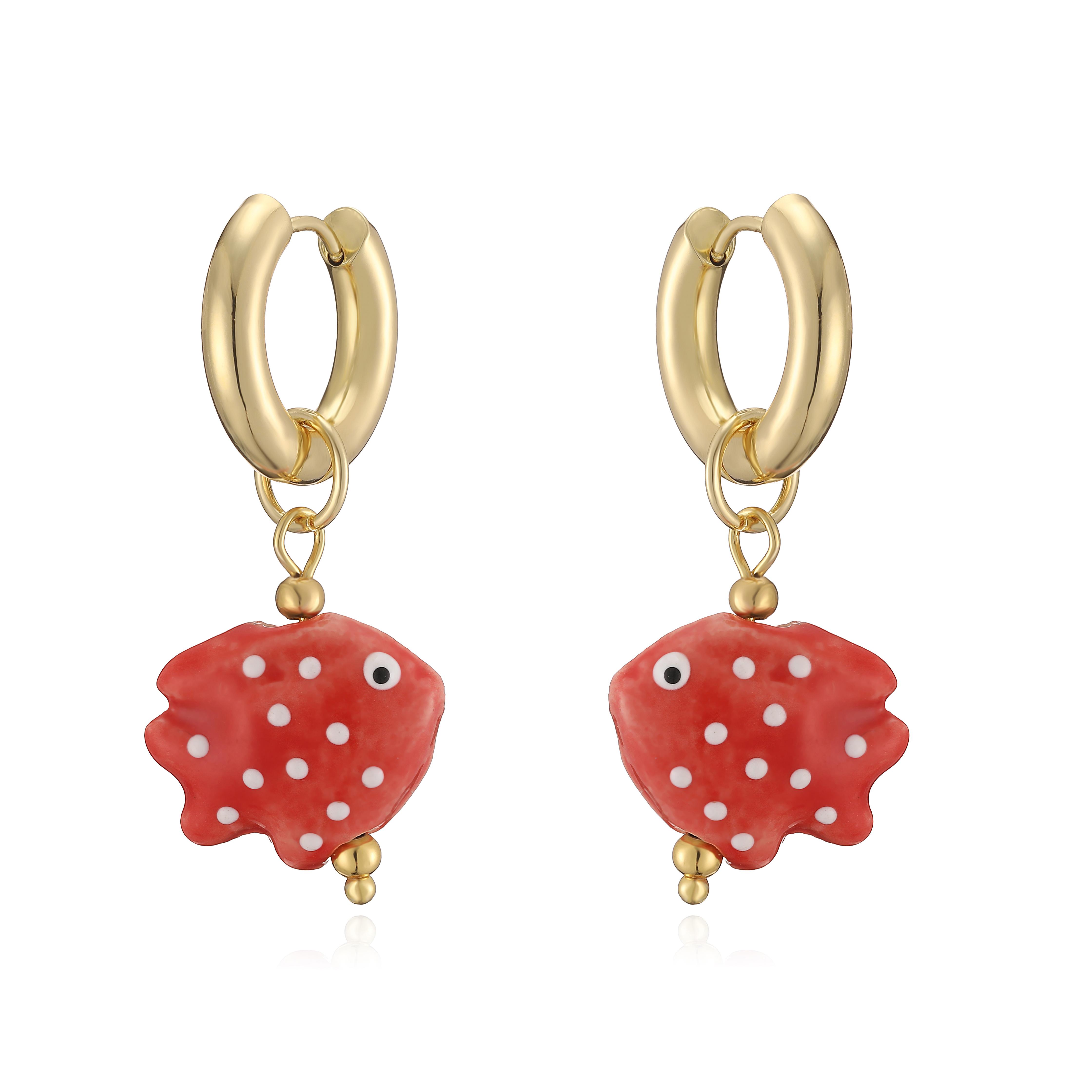 Playful Hand-Painted Ceramic Clownfish Huggie Hoop Earrings 18K Gold Plated Brass Whimsical Dangle Earrings Summer Unique Gifts красный
Playful Hand-Painted Ceramic Clownfish Huggie Hoop Earrings 18K Gold Plated Brass Whimsical Dangle Earrings Summer Unique Gifts красный