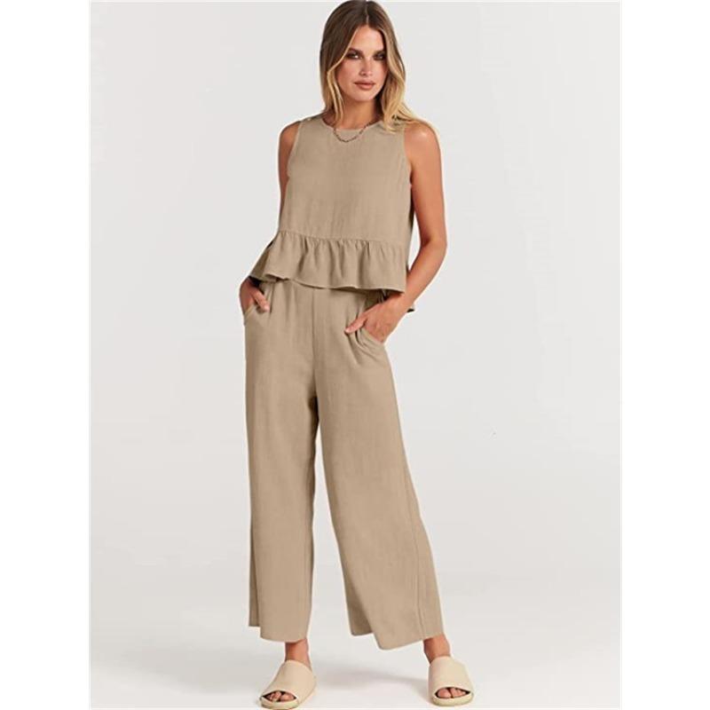 women s Summer Cotton‑Linen Sleeveless Ruffle Hem Tank Top & Wide Leg Cropped Pants 2‑Piece Casual Set 3XL хакі
women s Summer Cotton‑Linen Sleeveless Ruffle Hem Tank Top & Wide Leg Cropped Pants 2‑Piece Casual Set 3XL хакі