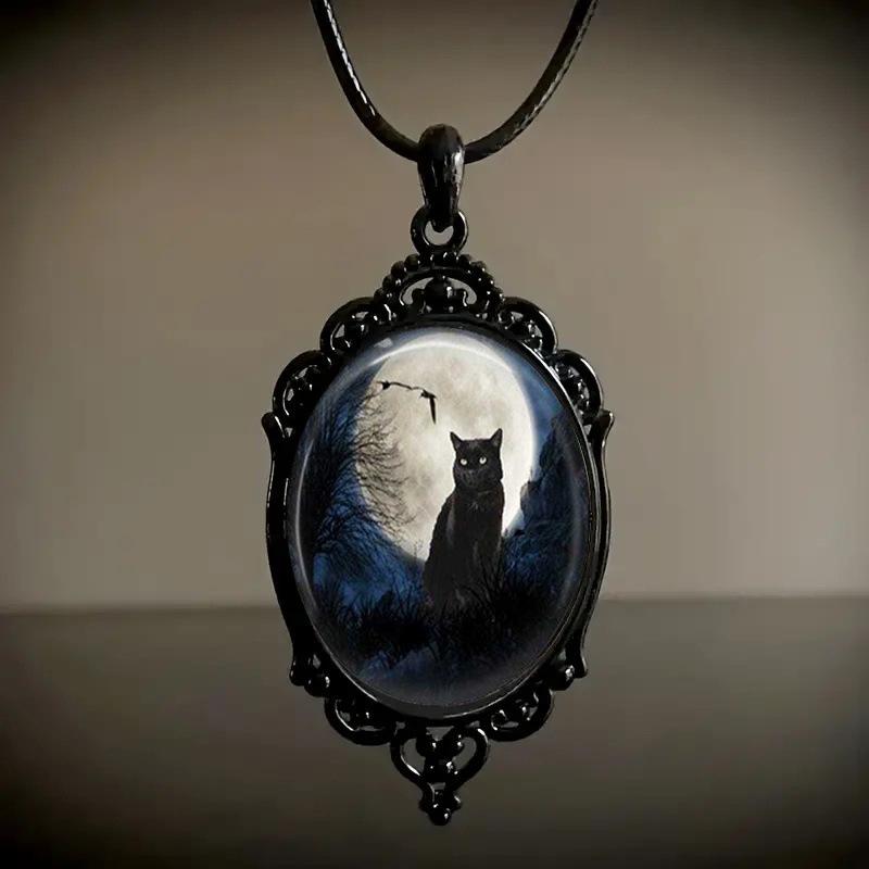 Black Cat Pattern Oval Glass Alloy Pendant Necklace in Moonlit Night
Black Cat Pattern Oval Glass Alloy Pendant Necklace in Moonlit Night