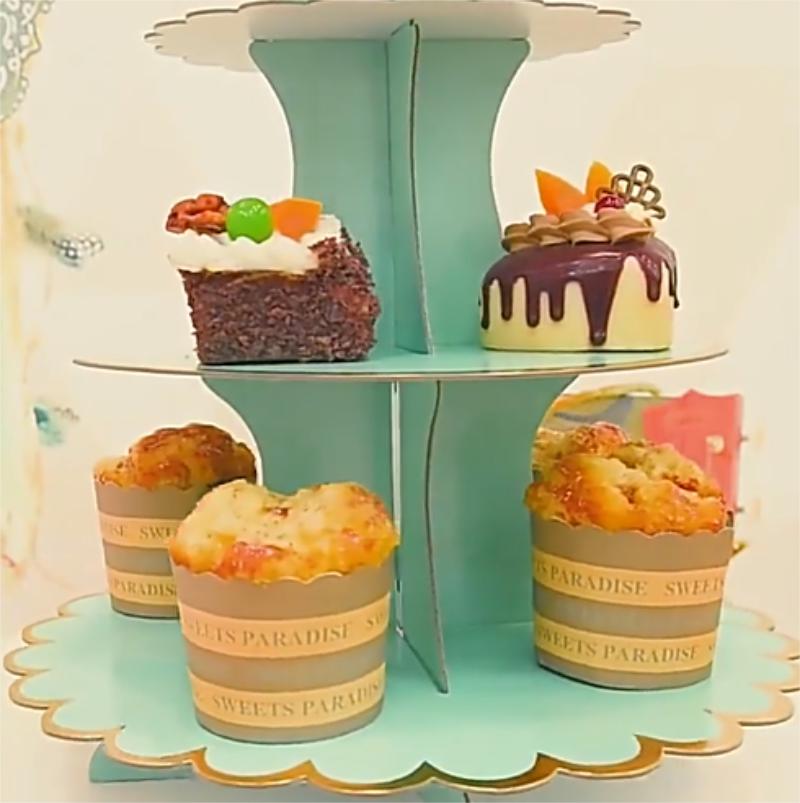 Креативная одноразовая трехслойная бумажная стойка для торта Принадлежности для вечеринки по случаю дня рождения Десертный стол Стойка для тортов