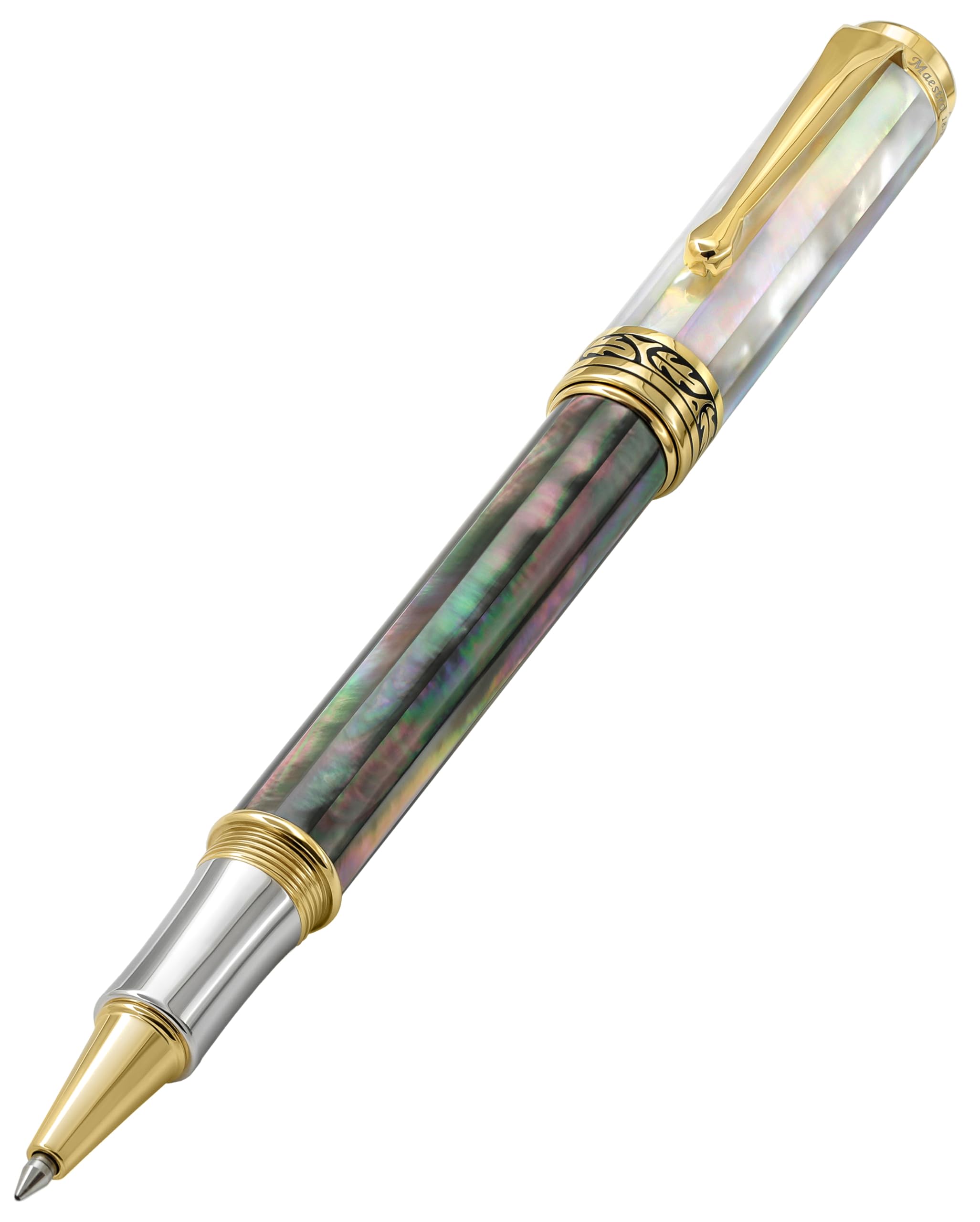 Xezo Maestro Rollerball Fine Ocean — переливающийся черный и белый цвет, покрытый таитянским золотом 18 карат. 2 ручки не являются ручками, точками. Происхождение, перламутр.
Xezo Maestro Rollerball Fine Ocean — переливающийся черный и белый цвет, покрытый таитянским золотом 18 карат. 2 ручки не являются ручками, точками. Происхождение, перламутр.