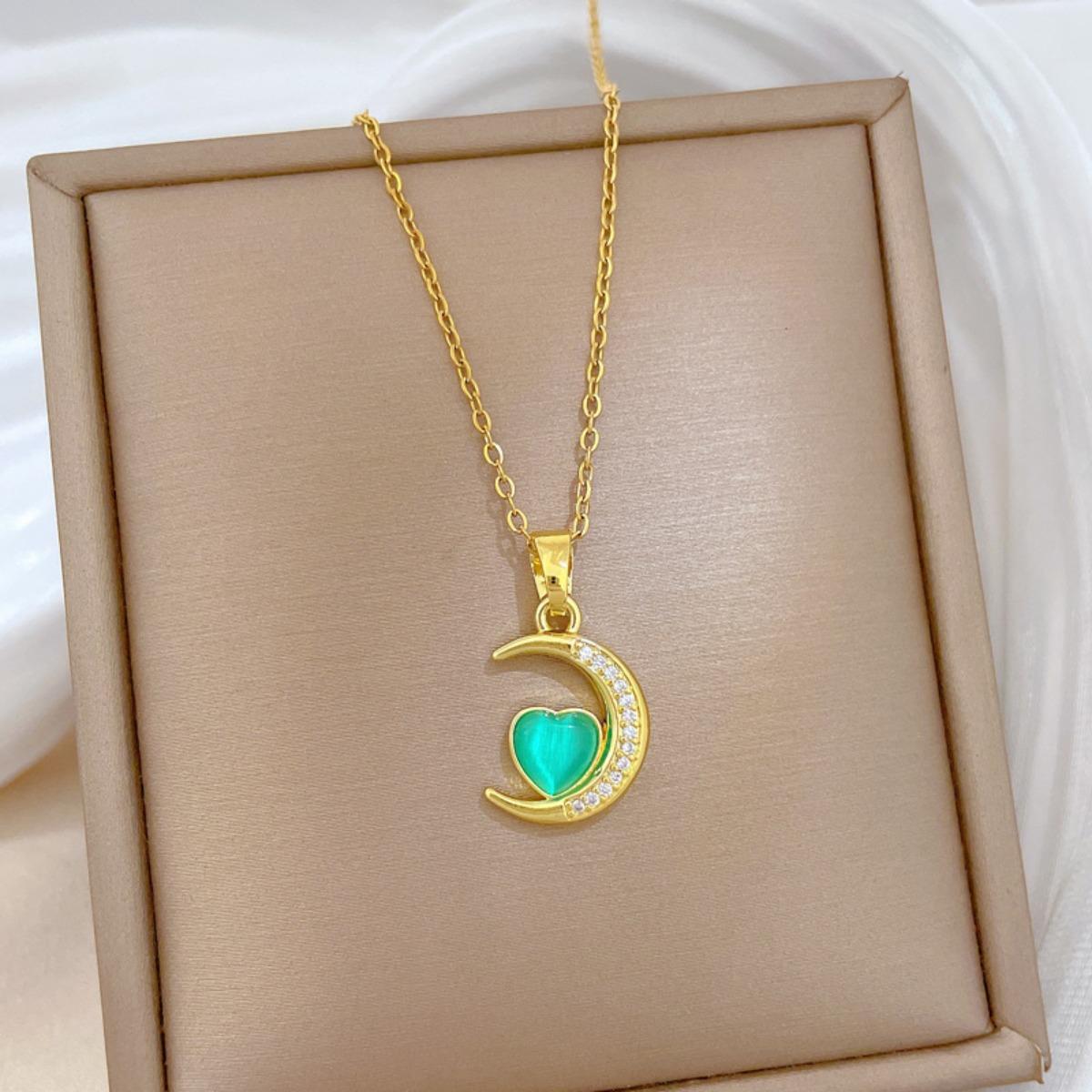 Vintage Green Heart Moonstone Zircon Moon Pendant Necklace for Women Girls Gold Color Stainless Steel Chain Jewelry Gifts
Vintage Green Heart Moonstone Zircon Moon Pendant Necklace for Women Girls Gold Color Stainless Steel Chain Jewelry Gifts