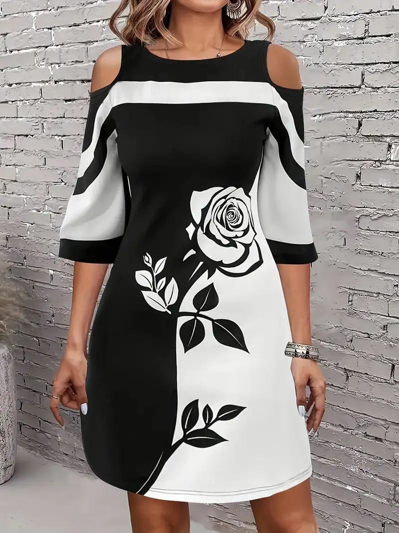 Elegant Plus Size Off-the-Shoulder Rose Print Dress with Mid Sleeves XXXXL чорний
Elegant Plus Size Off-the-Shoulder Rose Print Dress with Mid Sleeves XXXXL чорний