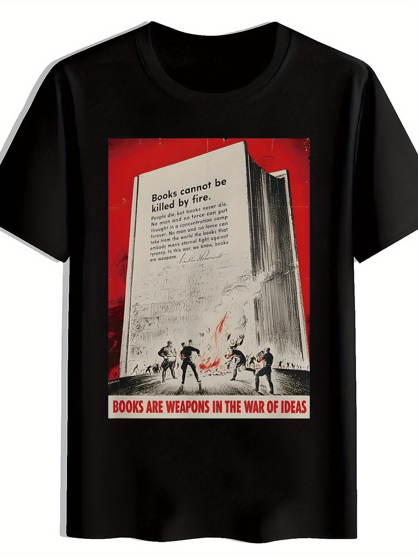 Graphic T-shirt - Bold Book Warfare Design - Black Tee with Red/White Propaganda-style Print - Lightweight Polyester Shirt for Literary Events S
Graphic T-shirt - Bold Book Warfare Design - Black Tee with Red/White Propaganda-style Print - Lightweight Polyester Shirt for Literary Events S