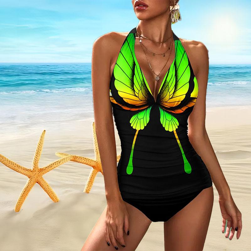Женский цельный купальник с подвеской на шею, оранжевый бикини с принтом бабочки, короткий топ на бретелях, купальник 5XL зелёный
Женский цельный купальник с подвеской на шею, оранжевый бикини с принтом бабочки, короткий топ на бретелях, купальник 5XL зелёный