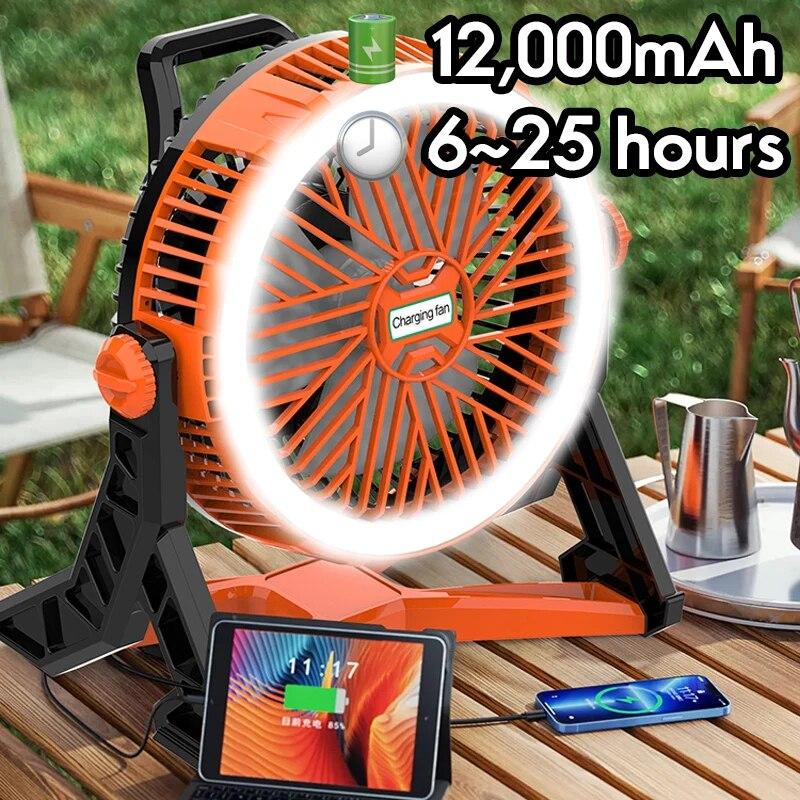 12000 мАч Power Bank USB перезаряжаемый вентилятор для кемпинга с регулируемой скоростью, светодиодные потолочные светильники, портативный фонарь для палатки 
12000 мАч Power Bank USB перезаряжаемый вентилятор для кемпинга с регулируемой скоростью, светодиодные потолочные светильники, портативный фонарь для палатки