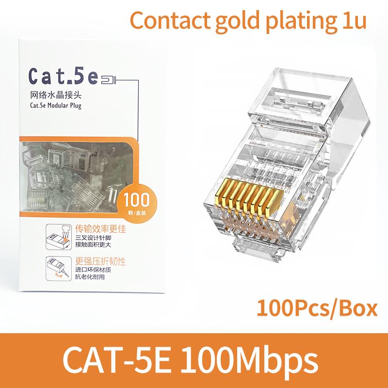 100Pcs/Box Ethernet Cable Cat5e RJ45 Plug Connector - Gold Plated, Cat5 Network Crystal Head for Stable Gigabit Ethernet. 1 Box
100Pcs/Box Ethernet Cable Cat5e RJ45 Plug Connector - Gold Plated, Cat5 Network Crystal Head for Stable Gigabit Ethernet. 1 Box