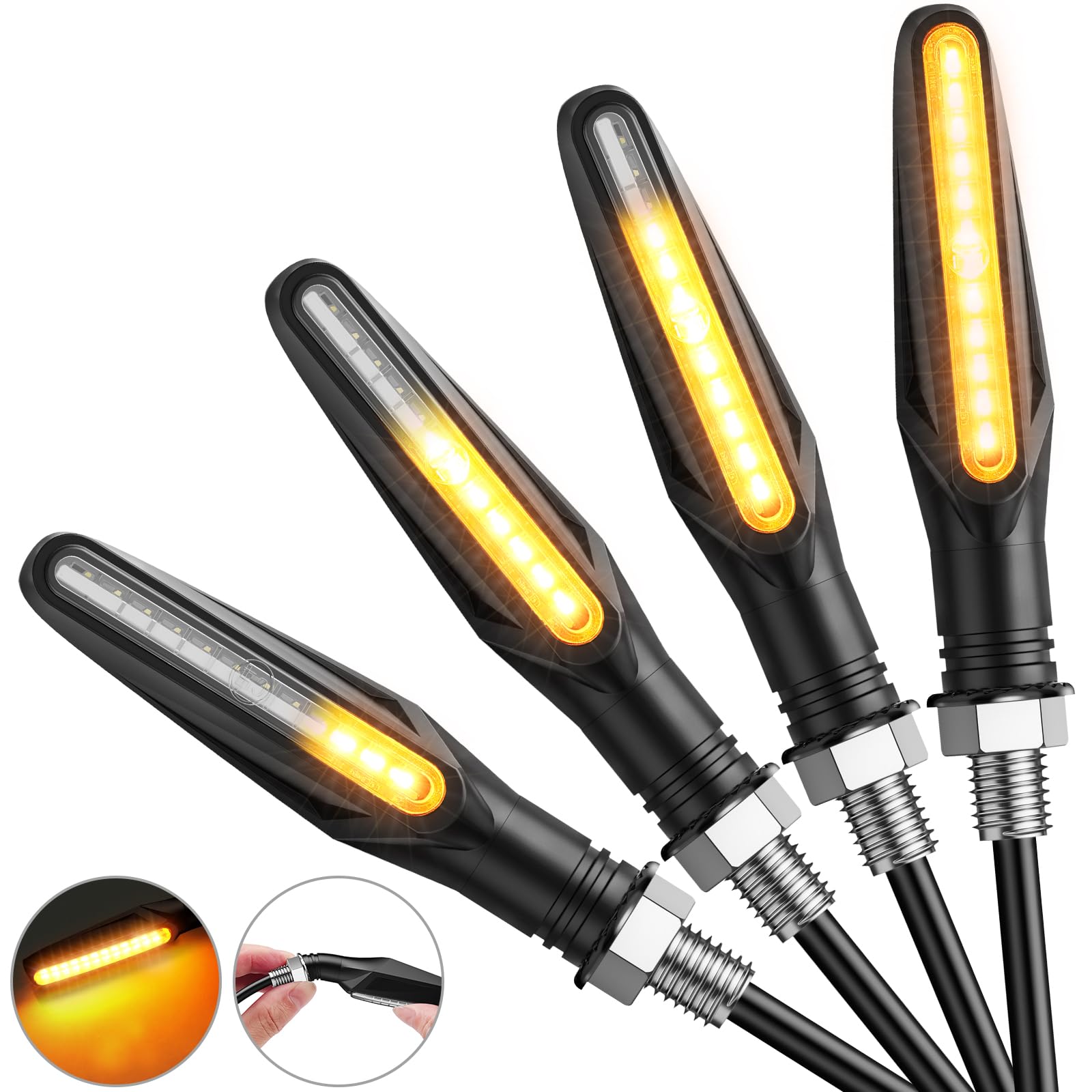 Justech LED Motorcycle Turn Signals, Rotating Beams, 12V, High Brightness, Turning Lights, 4 Pieces (Yellow)
Justech LED Motorcycle Turn Signals, Rotating Beams, 12V, High Brightness, Turning Lights, 4 Pieces (Yellow)