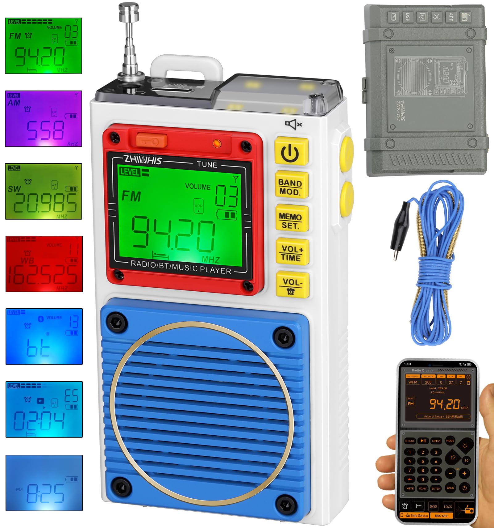 ZHIWHIS Radio Small Disaster Prevention Bluetooth Speaker MicroSD Card Compatible FM Flashlight SOS Alarm Radio Types of Backlight Compliance
ZHIWHIS Radio Small Disaster Prevention Bluetooth Speaker MicroSD Card Compatible FM Flashlight SOS Alarm Radio Types of Backlight Compliance