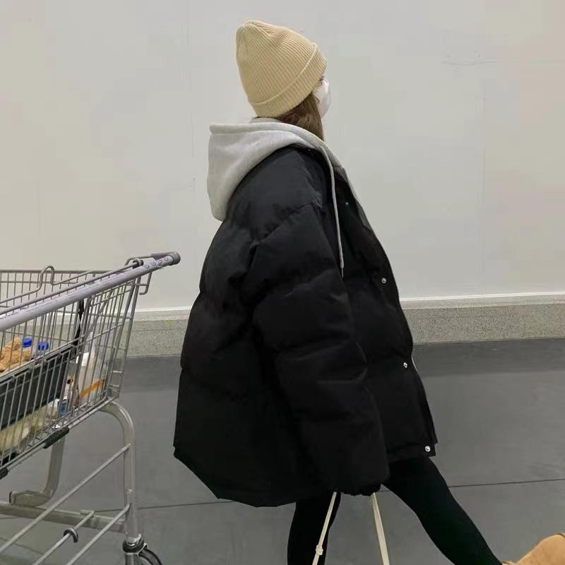 Стиль Гонконга С Капюшоном Искусственный Костюм Из Двух Частей Хлопковое Пальто Женское Короткое Зимнее Новое Парное Пальто Из Хлопка Пальто Пальто XXL чёрный