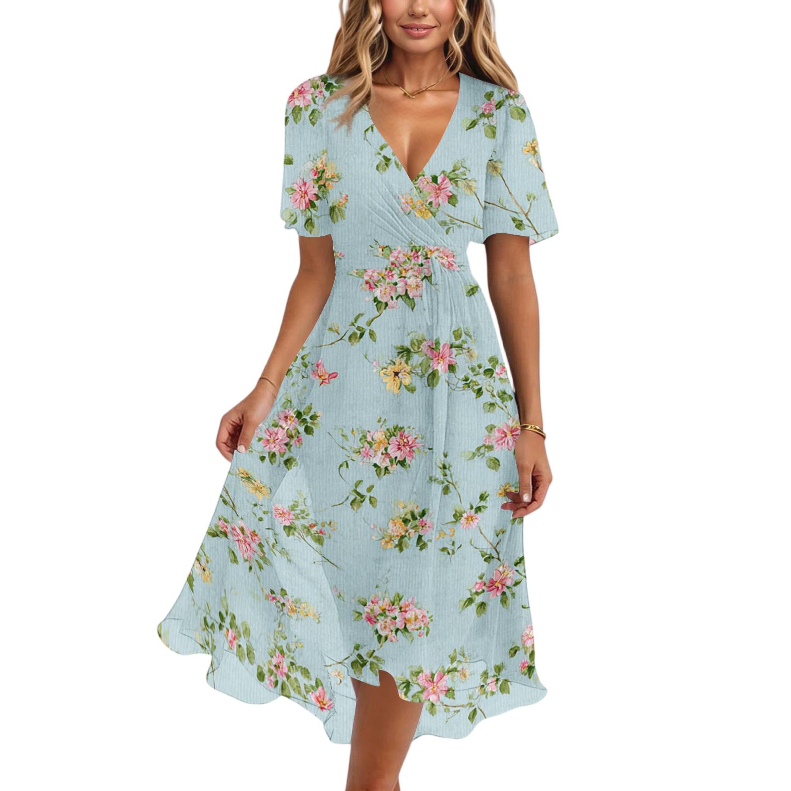 Women’s V Neck Short Sleeve Floral Print Midi Dress with Adjustable Waist and Flowing Hem for Casual or Daily Wear L
Women’s V Neck Short Sleeve Floral Print Midi Dress with Adjustable Waist and Flowing Hem for Casual or Daily Wear L