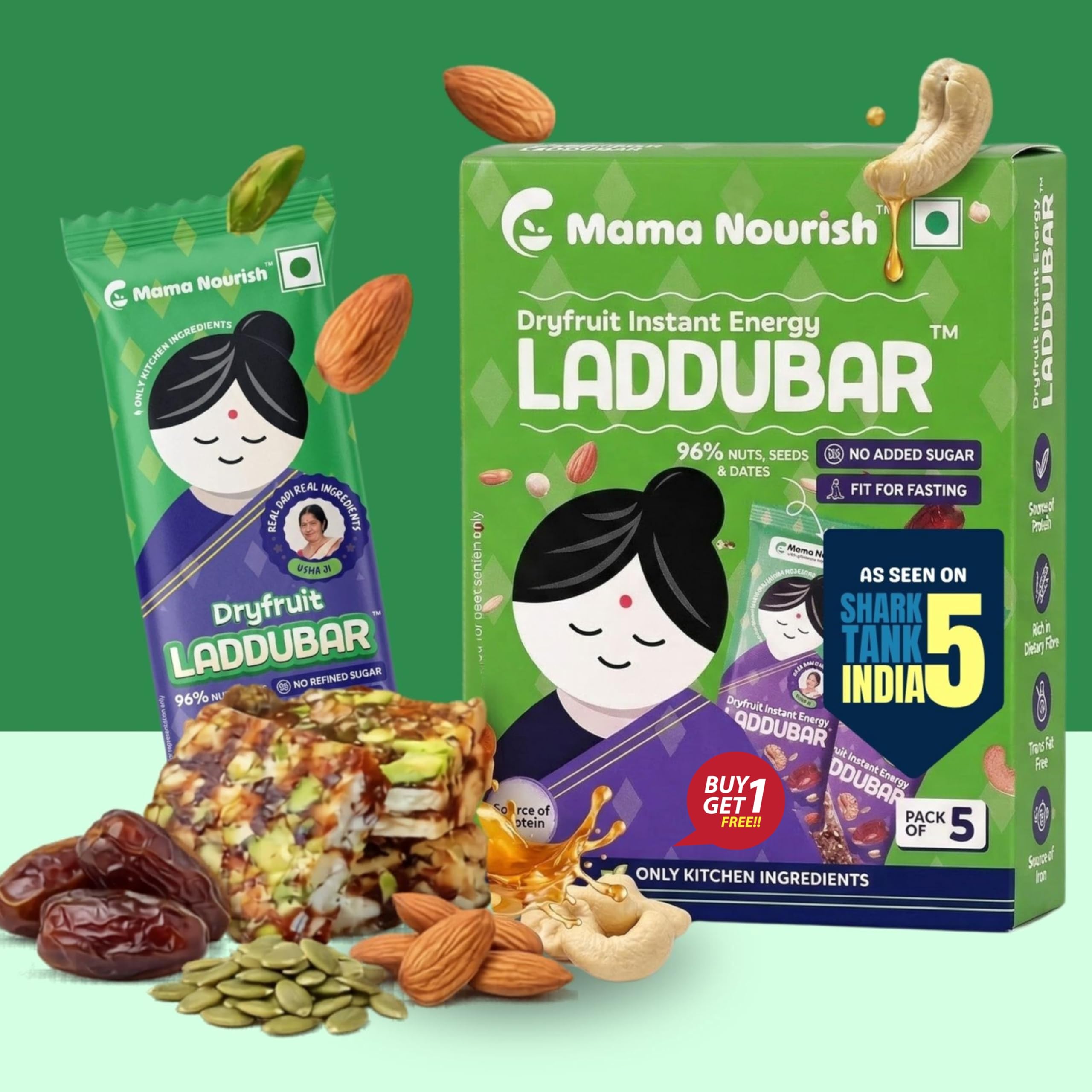 LADDUBAR Dryfruit Energy Bars | 10% Protein | 96% Dryfruits & Dates | Purchase one get one | Gluten Free | No Refined Sugar | Fasting Friendly | Ma
LADDUBAR Dryfruit Energy Bars | 10% Protein | 96% Dryfruits & Dates | Purchase one get one | Gluten Free | No Refined Sugar | Fasting Friendly | Ma