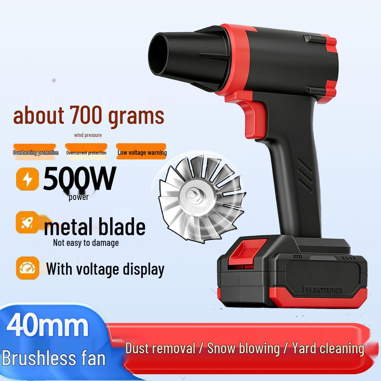 High-Power Turbo Storm Handheld Industrial Leaf and Dust Blower. 20,000mAh Battery, 700g Turbo Blower
High-Power Turbo Storm Handheld Industrial Leaf and Dust Blower. 20,000mAh Battery, 700g Turbo Blower