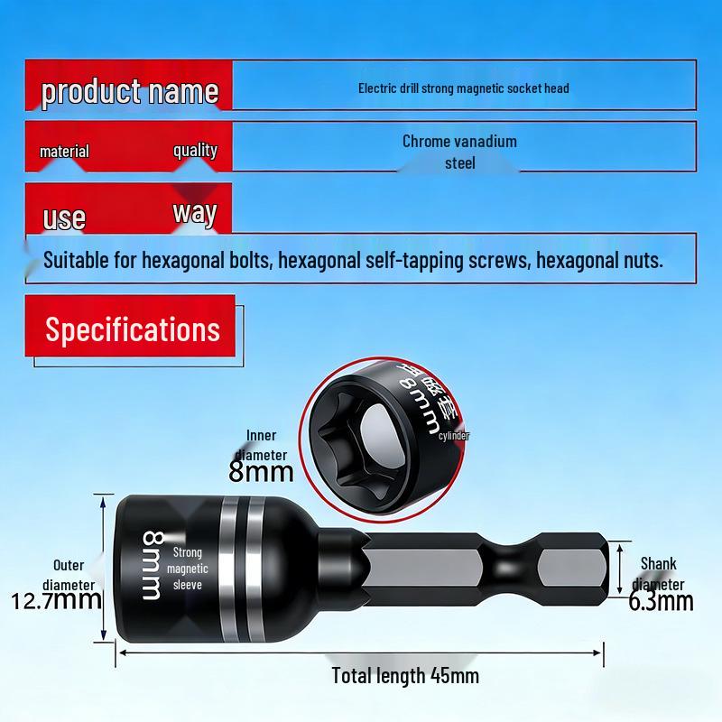 High Torque Wear-Resistant Magnetic Bit Sleeve | Multi-Functional 6.35mm Hex Shank
High Torque Wear-Resistant Magnetic Bit Sleeve | Multi-Functional 6.35mm Hex Shank