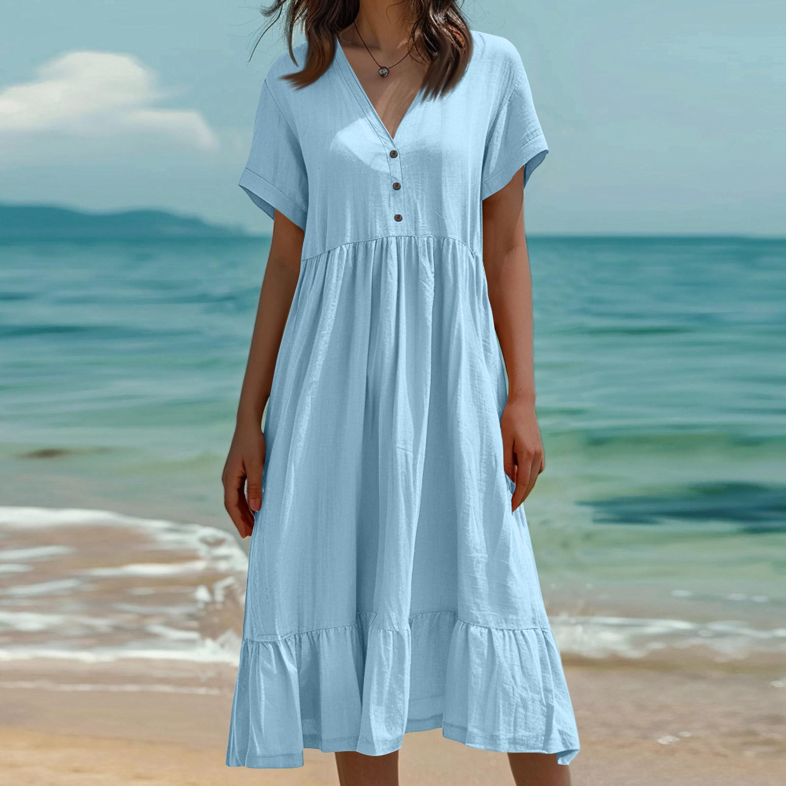Omen s Fashion Color Short Sleeve Cotton Linen Patchwork Pleat Dress XL небо синє кольору
Omen s Fashion Color Short Sleeve Cotton Linen Patchwork Pleat Dress XL небо синє кольору