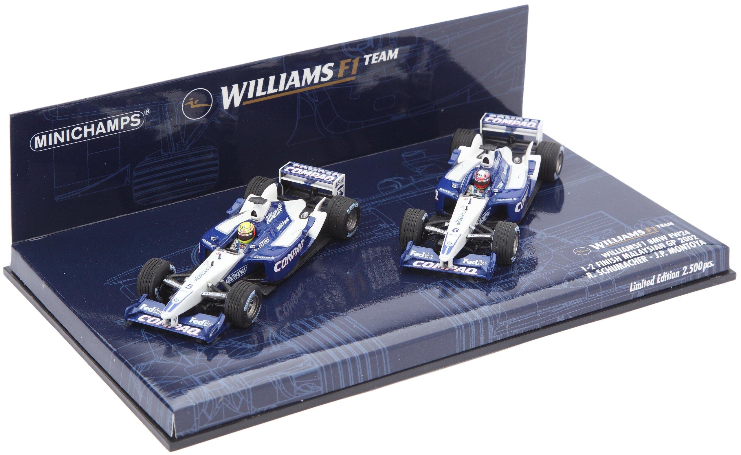 Minichamps Williams F1 BMW FW24 2002 Гран-при Малайзии финиш Монтойя набор из 2 машин 1/43 1-2 R. Шумахер/Дж.П.
Minichamps Williams F1 BMW FW24 2002 Гран-при Малайзии финиш Монтойя набор из 2 машин 1/43 1-2 R. Шумахер/Дж.П.