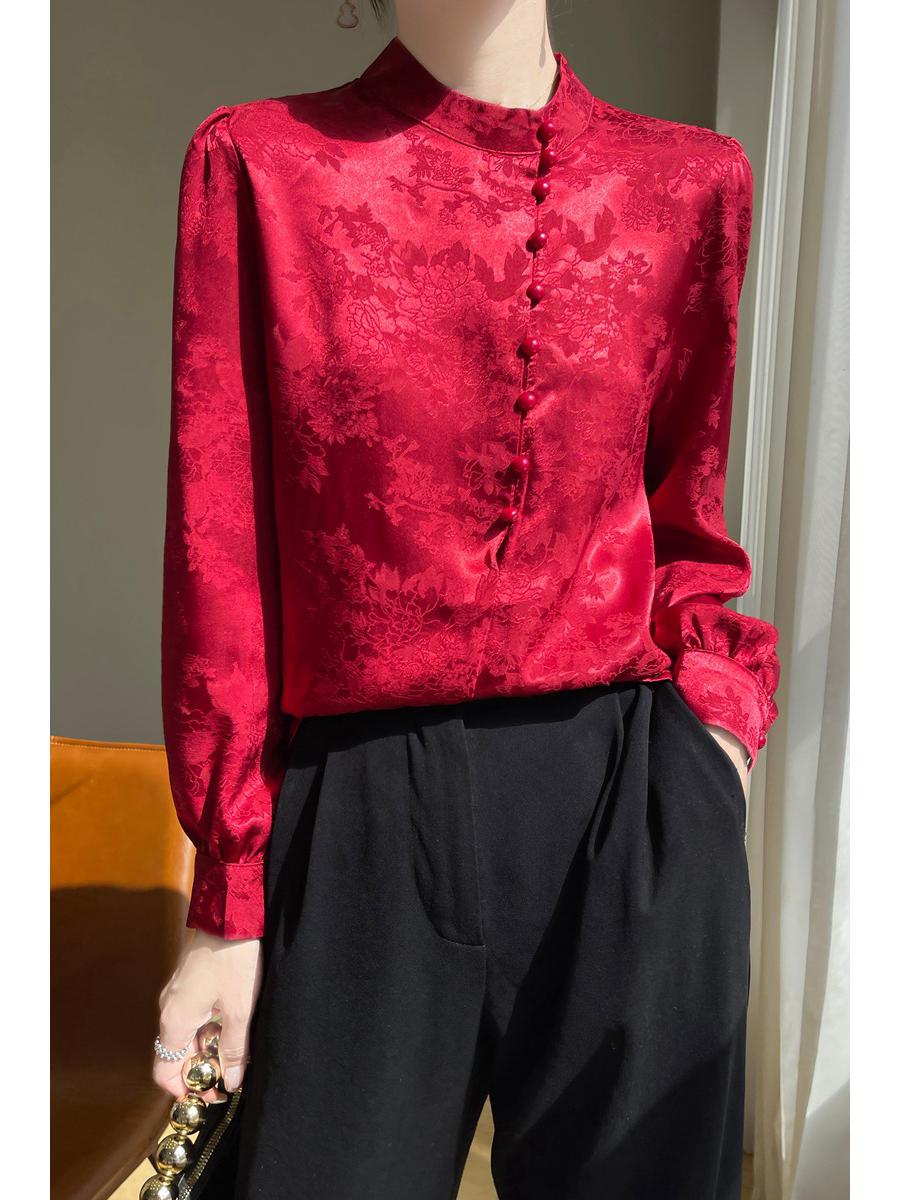 Женская весенняя рубашка из шелкового жаккарда с длинным рукавом, воротником-стойкой и китайским принтом 3XL красный
Женская весенняя рубашка из шелкового жаккарда с длинным рукавом, воротником-стойкой и китайским принтом 3XL красный