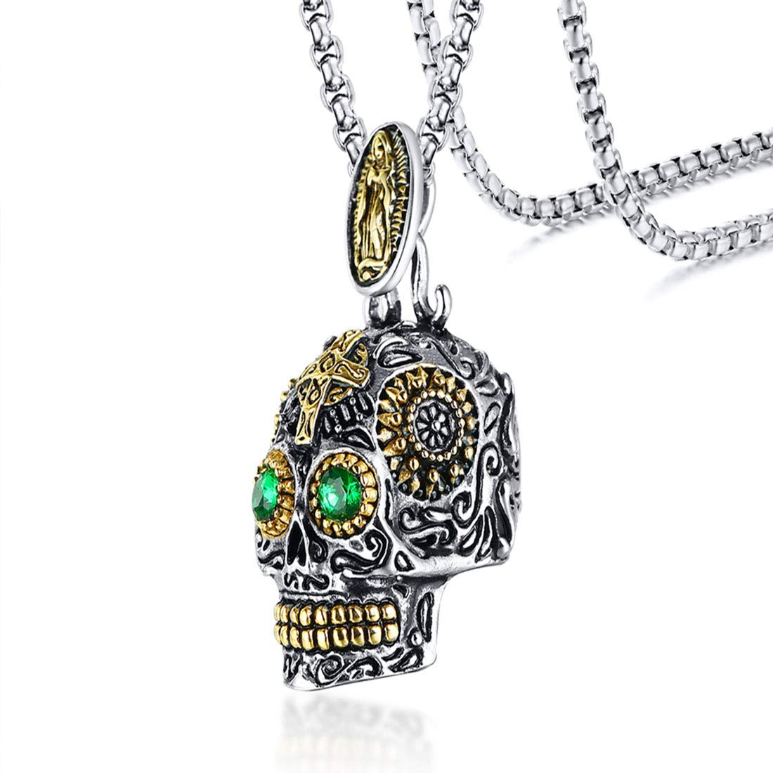 Rockyu Jewelry Нержавеющая сталь Мексиканский череп Зеленый зеленый череп Металлический гипоаллергенный кулон с черепом, мужская цепочка, 60 см, стильный, устойчивый к ржавчине,
Rockyu Jewelry Нержавеющая сталь Мексиканский череп Зеленый зеленый череп Металлический гипоаллергенный кулон с черепом, мужская цепочка, 60 см, стильный, устойчивый к ржавчине,