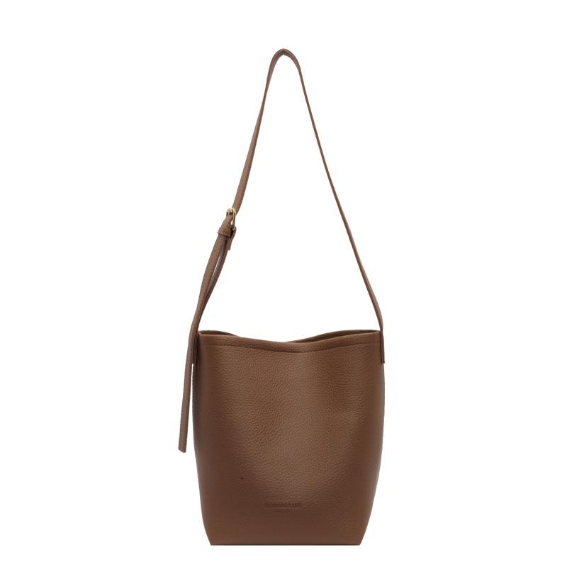 Популярная ретро универсальная сумка-ведро с узором личи для женщин 2025 новая модная и простая одноплечевая сумка кроссбоди сумка-мать и дитя темно-коричневого