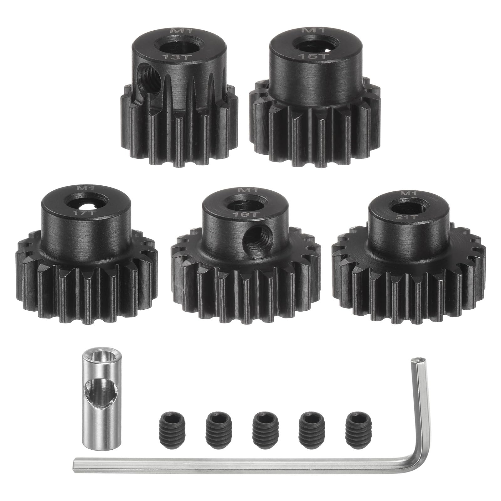 uxcell M1 Mod1 Pinion Gear Set, 5mm Shaft, 13T, 15T, 17T, 19T, 21T Motor Gears, Hardened Steel Pinion Gears with 3.17mm Coupler for RC Cars (Set of 5)
uxcell M1 Mod1 Pinion Gear Set, 5mm Shaft, 13T, 15T, 17T, 19T, 21T Motor Gears, Hardened Steel Pinion Gears with 3.17mm Coupler for RC Cars (Set of 5)