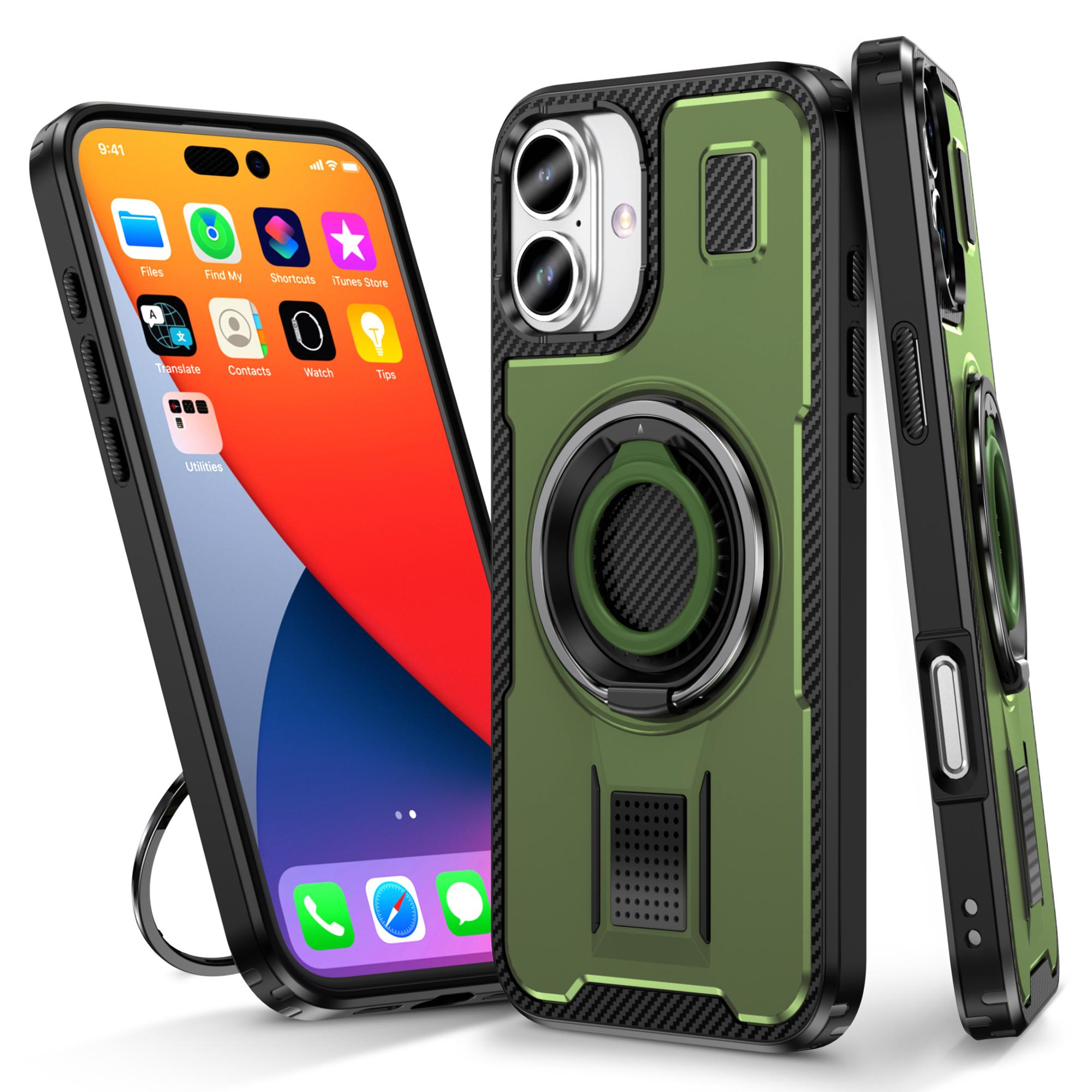 For iPhone 16 Plus Case TPU+PC Kickstand Phone Cover with Silicone Finger Strap Army Green
For iPhone 16 Plus Case TPU+PC Kickstand Phone Cover with Silicone Finger Strap Army Green