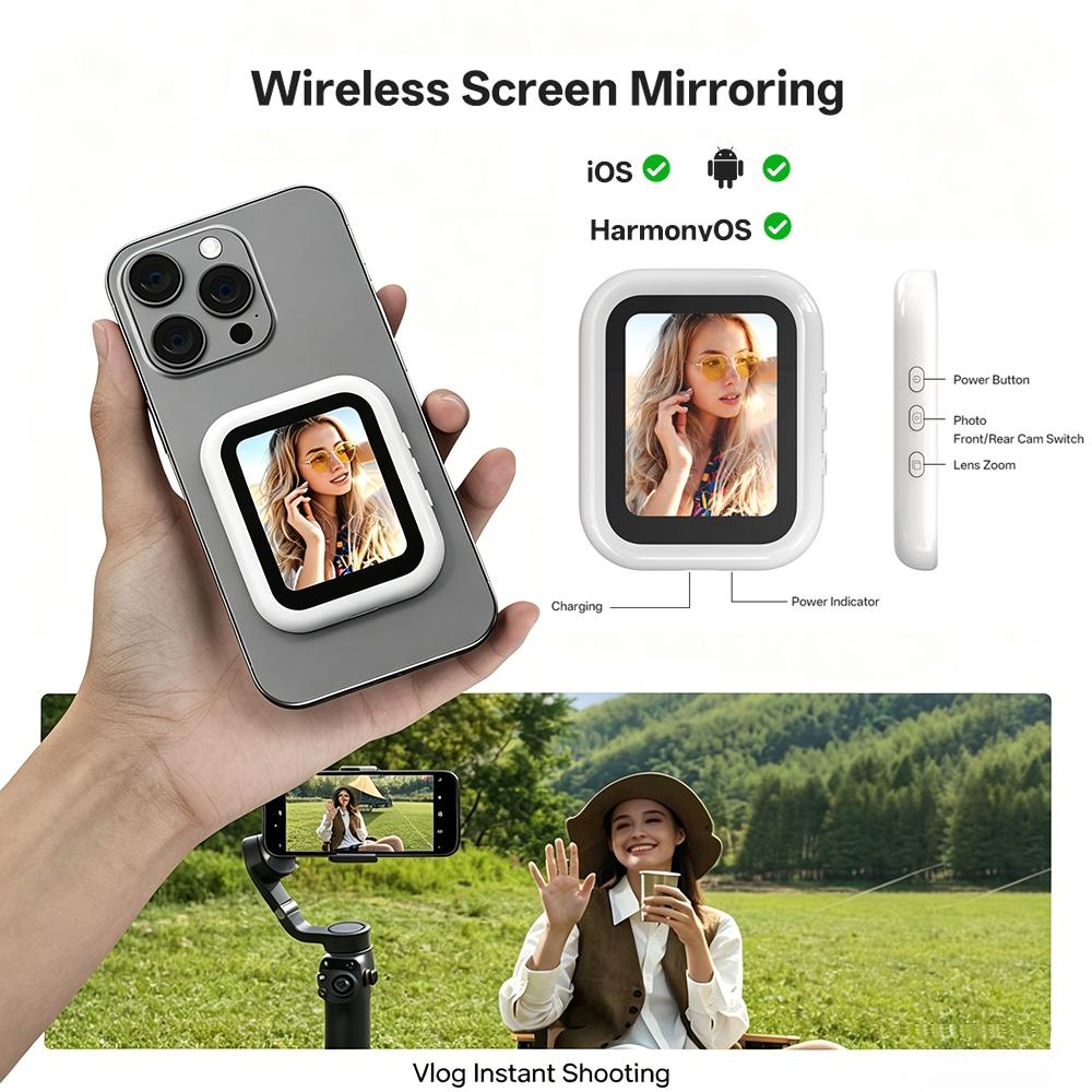 Wireless Magnetic Selfie Screen Phone Rear Camera Live View Display Selfie Monitor for iPhone & Android Selfie Vlog Live білий
Wireless Magnetic Selfie Screen Phone Rear Camera Live View Display Selfie Monitor for iPhone & Android Selfie Vlog Live білий