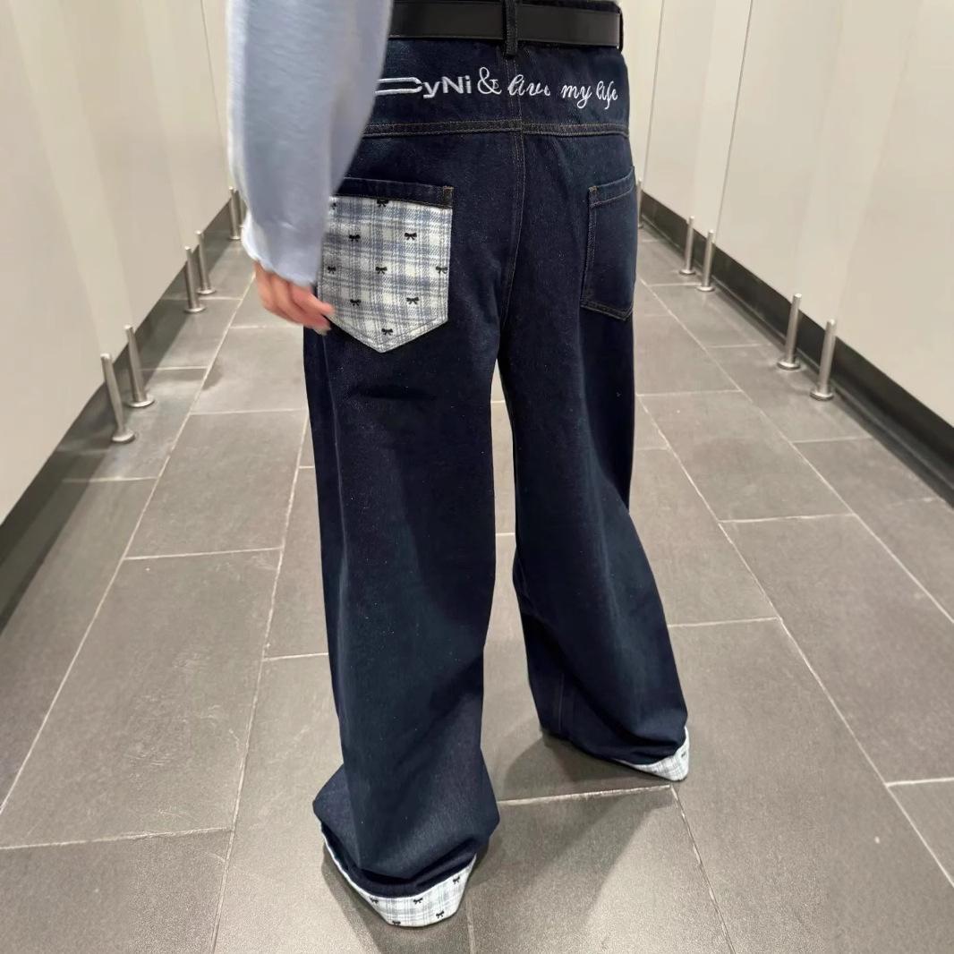 Women s Plaid Patchwork Bow Embroidery Wide-Leg Jeans for Autumn/Winter 3XL: Height 155-165CM (150-165 jin)
Women s Plaid Patchwork Bow Embroidery Wide-Leg Jeans for Autumn/Winter 3XL: Height 155-165CM (150-165 jin)