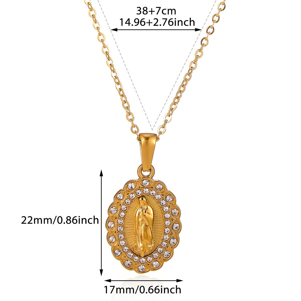 Virgin Mary Pendant With Diamonds Necklace For Women Gold Color Medal Charm Stainless Steel Religious Punk Jewelry Easter Gift
Virgin Mary Pendant With Diamonds Necklace For Women Gold Color Medal Charm Stainless Steel Religious Punk Jewelry Easter Gift