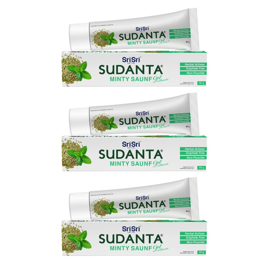 Sri Sri Tattva Sudanta Minty Saunf Gel Toothpaste 80 gm X Pack of 3 | Herbal Oral Care for Fresh Breath & Healthy Gums
Sri Sri Tattva Sudanta Minty Saunf Gel Toothpaste 80 gm X Pack of 3 | Herbal Oral Care for Fresh Breath & Healthy Gums