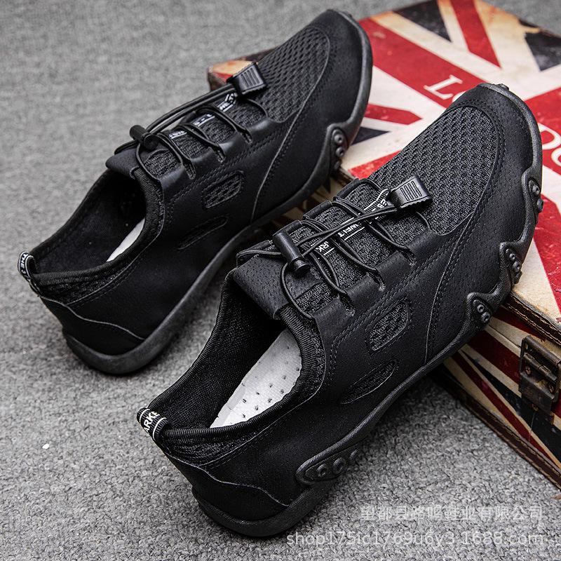 Мужская обувь оптом, новые весенние и летние туфли для вождения, сетчатые шапочки, дышащие модные трендовые мужские туфли на шнуровке 39 чёрный