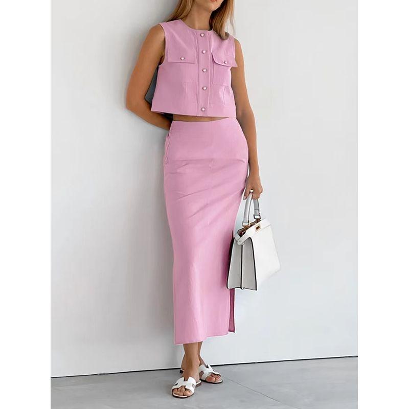 European and American Summer round Neck Sleeveless Vest Split Skirt Two-piece Set Tank Top Half Skirt Set Pink S
European and American Summer round Neck Sleeveless Vest Split Skirt Two-piece Set Tank Top Half Skirt Set Pink S