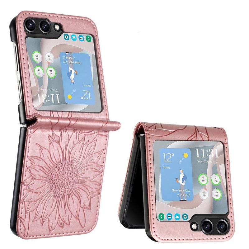 Для Samsung Z Flip5 Fold5 4 3 противоударный кожаный кошелек с тиснением подсолнечника для карт, складной чехол-книжка 
Для Samsung Z Flip5 Fold5 4 3 противоударный кожаный кошелек с тиснением подсолнечника для карт, складной чехол-книжка