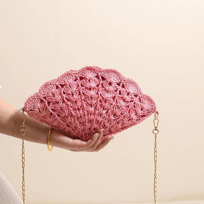 Women Bohemian Straw Shell Woven Beach Bag Hollow Fan Design Shoulder Crossbody Purse with Chain Strap for Vacation Summer
Women Bohemian Straw Shell Woven Beach Bag Hollow Fan Design Shoulder Crossbody Purse with Chain Strap for Vacation Summer