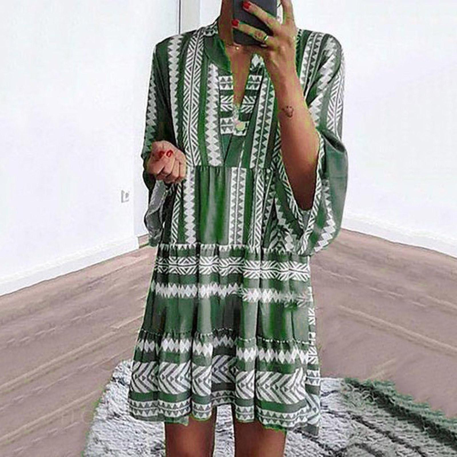 Women Long Sleeve Boho Retro Graphic Printed Loose Dress V-neck Dress L зелений
Women Long Sleeve Boho Retro Graphic Printed Loose Dress V-neck Dress L зелений