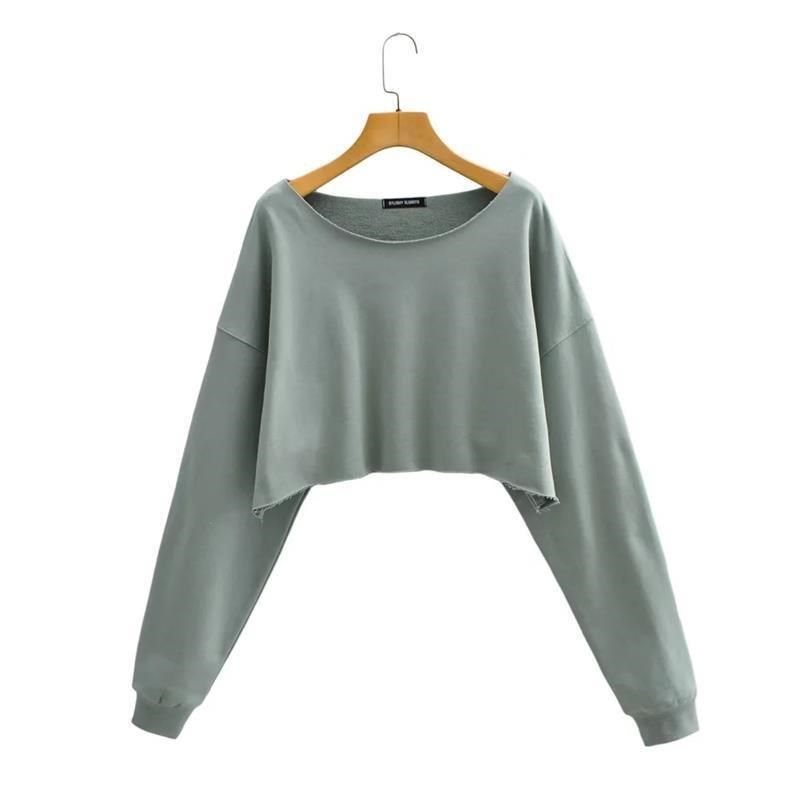 Autumn New Hot Girl round Neck Raw Edge Raw Edge Sexy Expose Pea green All yards
Autumn New Hot Girl round Neck Raw Edge Raw Edge Sexy Expose Pea green All yards