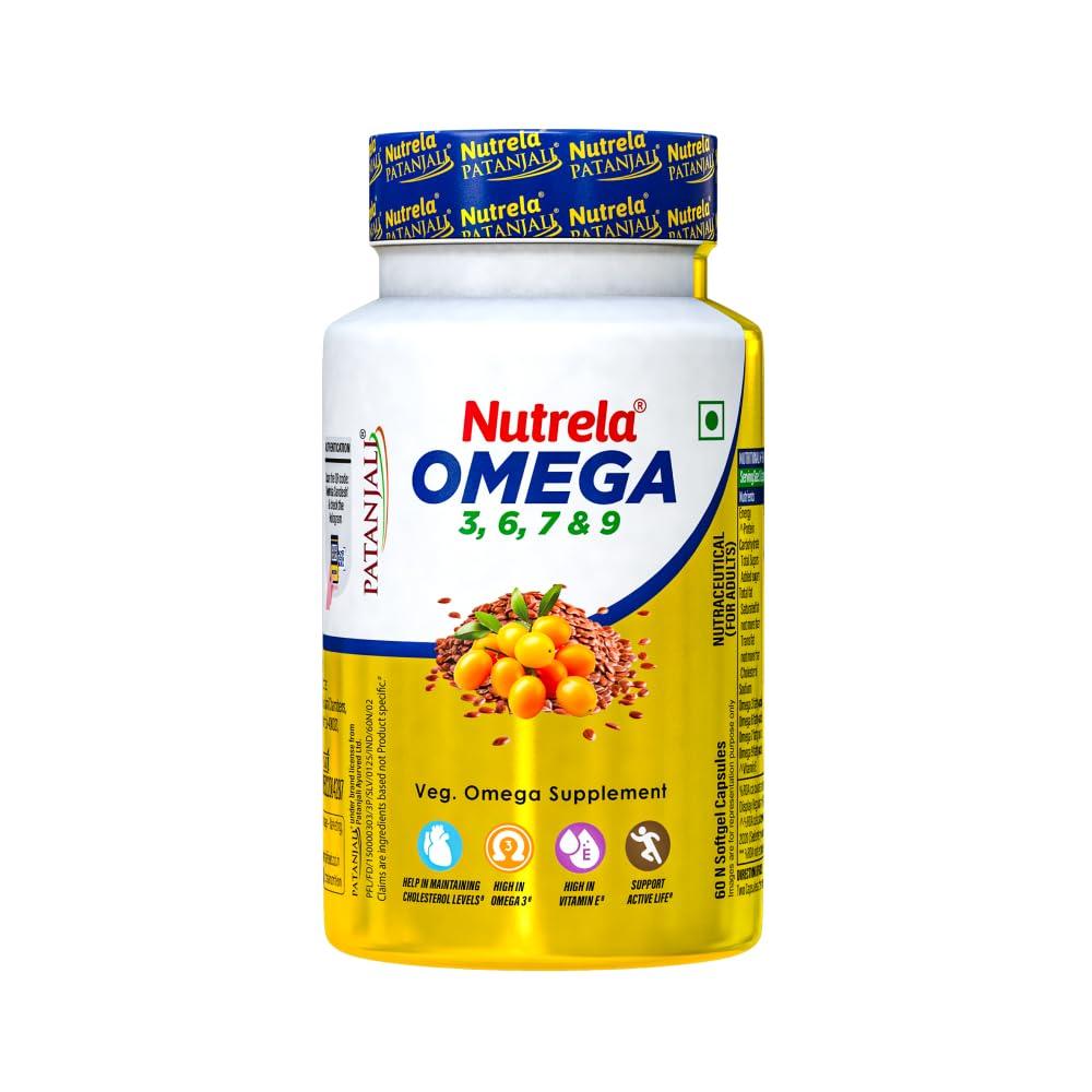 NUTRELA Patanjali Omega 3 6 7 9 Vegetarian Softgels Pack of 1 X 60 Softgels For Heart Skin Wellness
NUTRELA Patanjali Omega 3 6 7 9 Vegetarian Softgels Pack of 1 X 60 Softgels For Heart Skin Wellness
