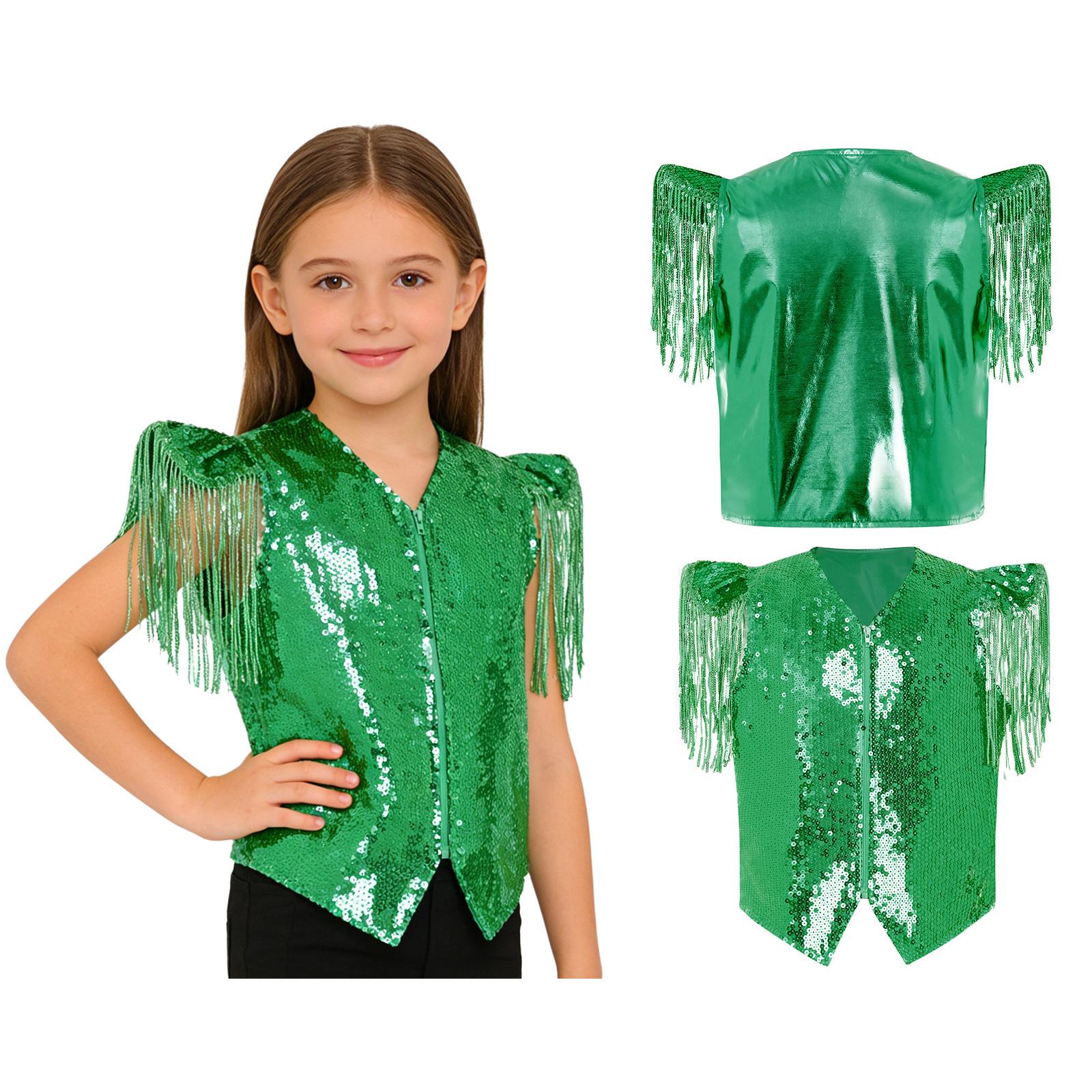 Children‘s Dance Performance Waistcoat Sequin Metallic Patchwork V Neck Cap Sleeves Tassels Asymmetrical Hem Zipper Closure for Stage Show 5-6 Years зелений
Children‘s Dance Performance Waistcoat Sequin Metallic Patchwork V Neck Cap Sleeves Tassels Asymmetrical Hem Zipper Closure for Stage Show 5-6 Years зелений