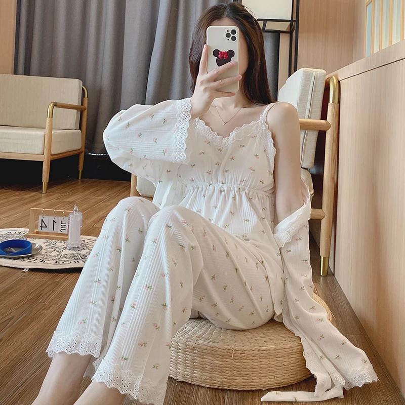 Пижама для беременных и кормящих мам из кружева и хлопка, элегантный свободный пижамный комплект, повседневная одежда для сна для беременных, комплект из 3 предметов L белый
Пижама для беременных и кормящих мам из кружева и хлопка, элегантный свободный пижамный комплект, повседневная одежда для сна для беременных, комплект из 3 предметов L белый