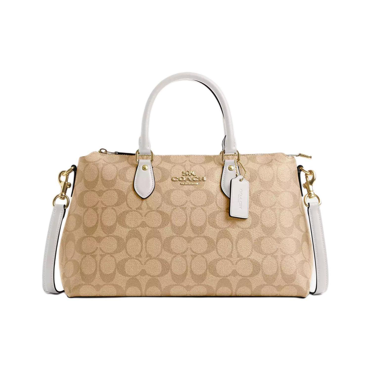 Coach Beige Signature Canvas White Leather Trim Convertible Satchel Handbag for Daily Use Basic Set (Bag+Dust Bag)
Coach Beige Signature Canvas White Leather Trim Convertible Satchel Handbag for Daily Use Basic Set (Bag+Dust Bag)
