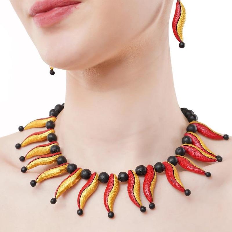 Handmade Chili Clay Jewelry Set Red Green
Handmade Chili Clay Jewelry Set Red Green