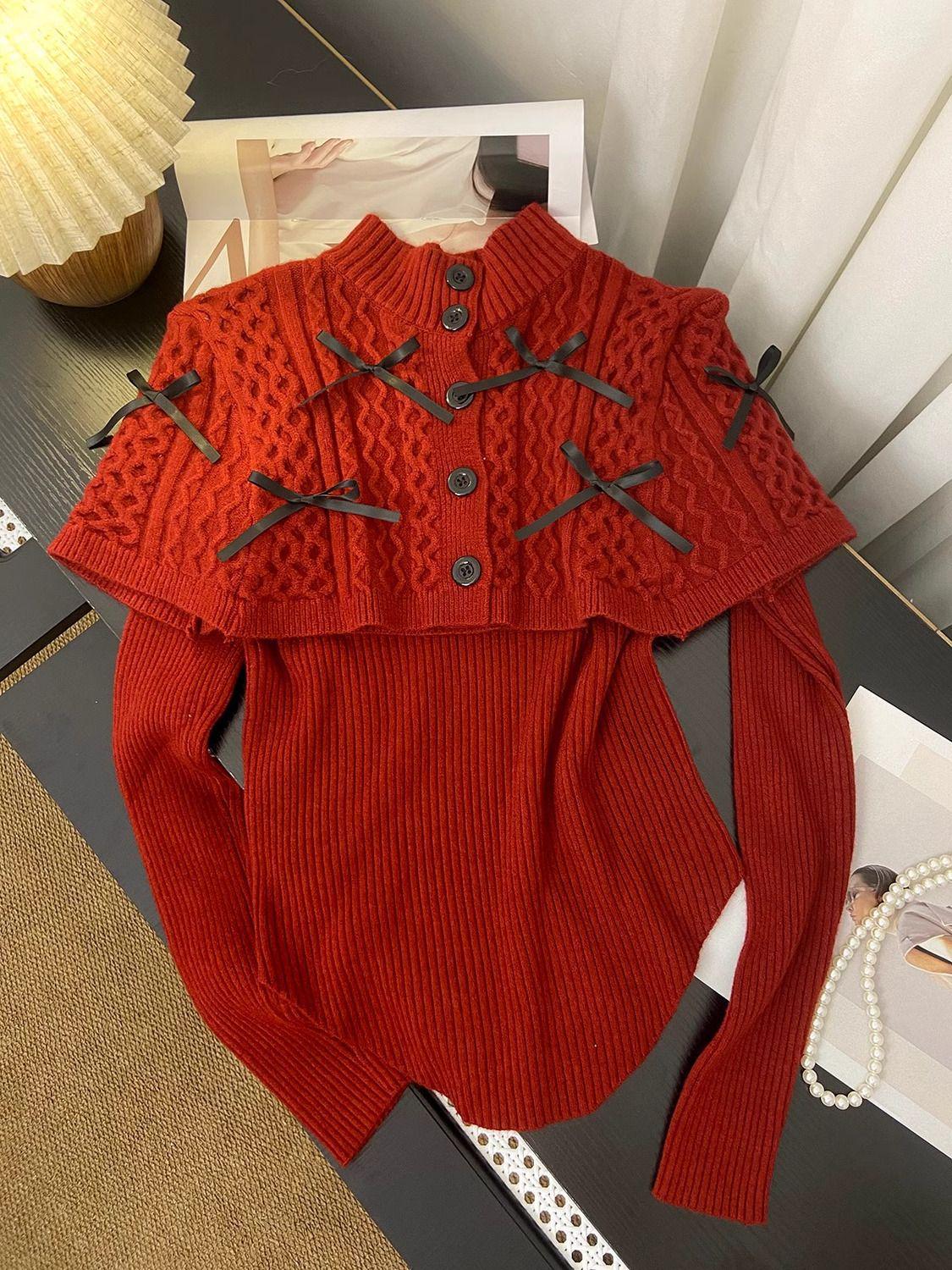 Women s Red Bow Layered Knitted Sweater with Irregular Shawl and Half High Neck for Autumn and Winter Christmas Season Small абрикосовый
Women s Red Bow Layered Knitted Sweater with Irregular Shawl and Half High Neck for Autumn and Winter Christmas Season Small абрикосовый