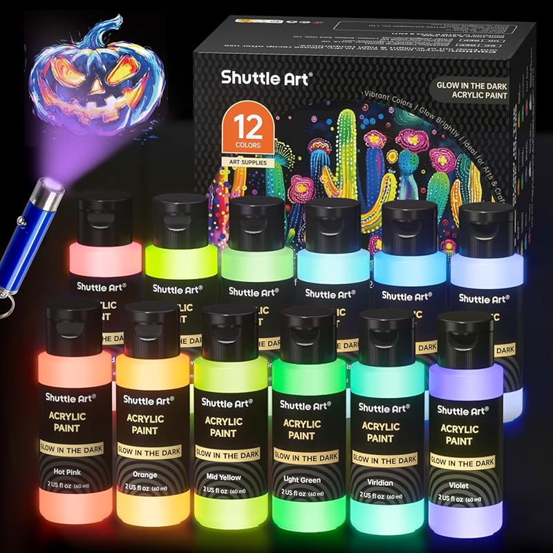 Shuttle Art acrylic paint paint that glows in the dark 12 color set 60ml With UV black light Luminous color Self-luminous neon paint for halloween
Shuttle Art acrylic paint paint that glows in the dark 12 color set 60ml With UV black light Luminous color Self-luminous neon paint for halloween