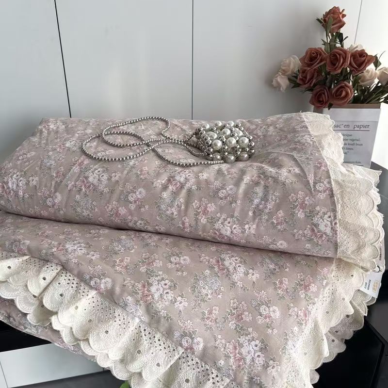 Кружевное хлопковое покрывало 200x230см Одеяло Тонкое Летнее С цветочным принтом Двухслойная марля Стеганое одеяло размера Queen Постельное белье 200x230cm&About1.5kg
