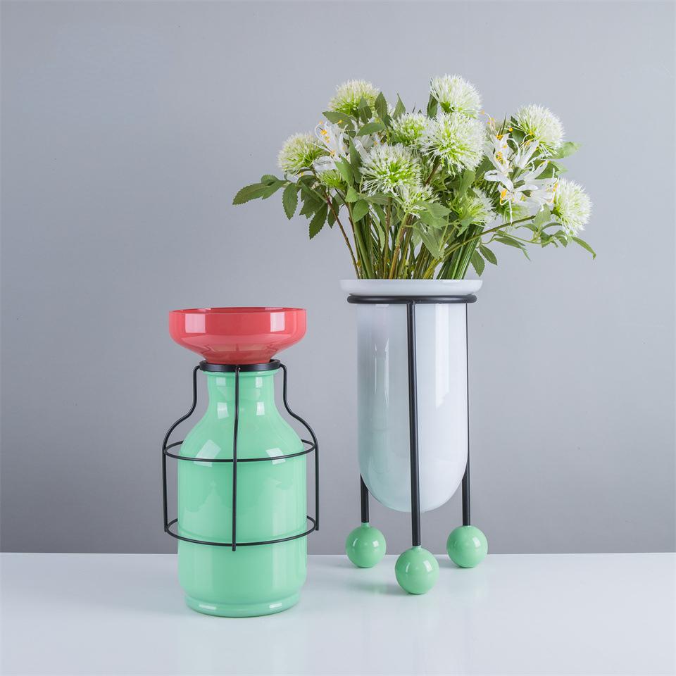 Glass Vase Color Geometric Abstraction Straight Barrel Iron Frame Creative Floral Accessories Flower Vase Home Decoration
Glass Vase Color Geometric Abstraction Straight Barrel Iron Frame Creative Floral Accessories Flower Vase Home Decoration