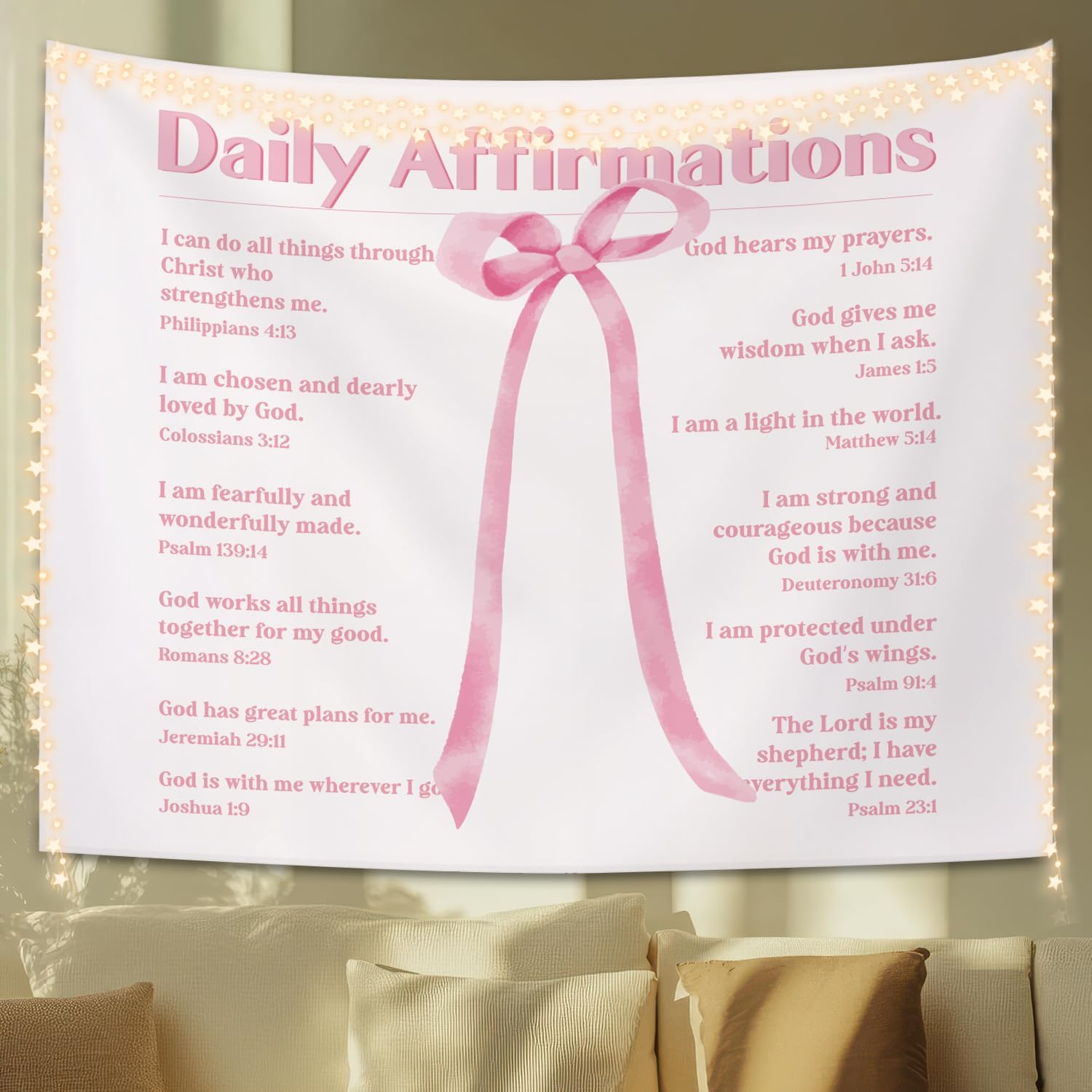 Daily Affirmations Tapestry Pink Coquette Bow Wall Art Inspirational Quotes Decor for Teen Girls Women Therapy Office 74x94cm(29x37in)
Daily Affirmations Tapestry Pink Coquette Bow Wall Art Inspirational Quotes Decor for Teen Girls Women Therapy Office 74x94cm(29x37in)